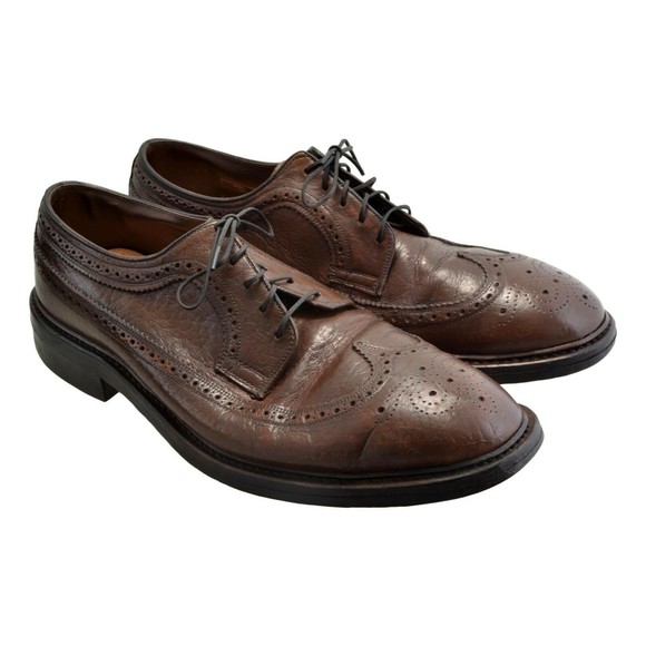 HY-TEST Steel Toe Safety Shoes Brown Leather Wing Tip Full Brogue Men\'s Size 9D